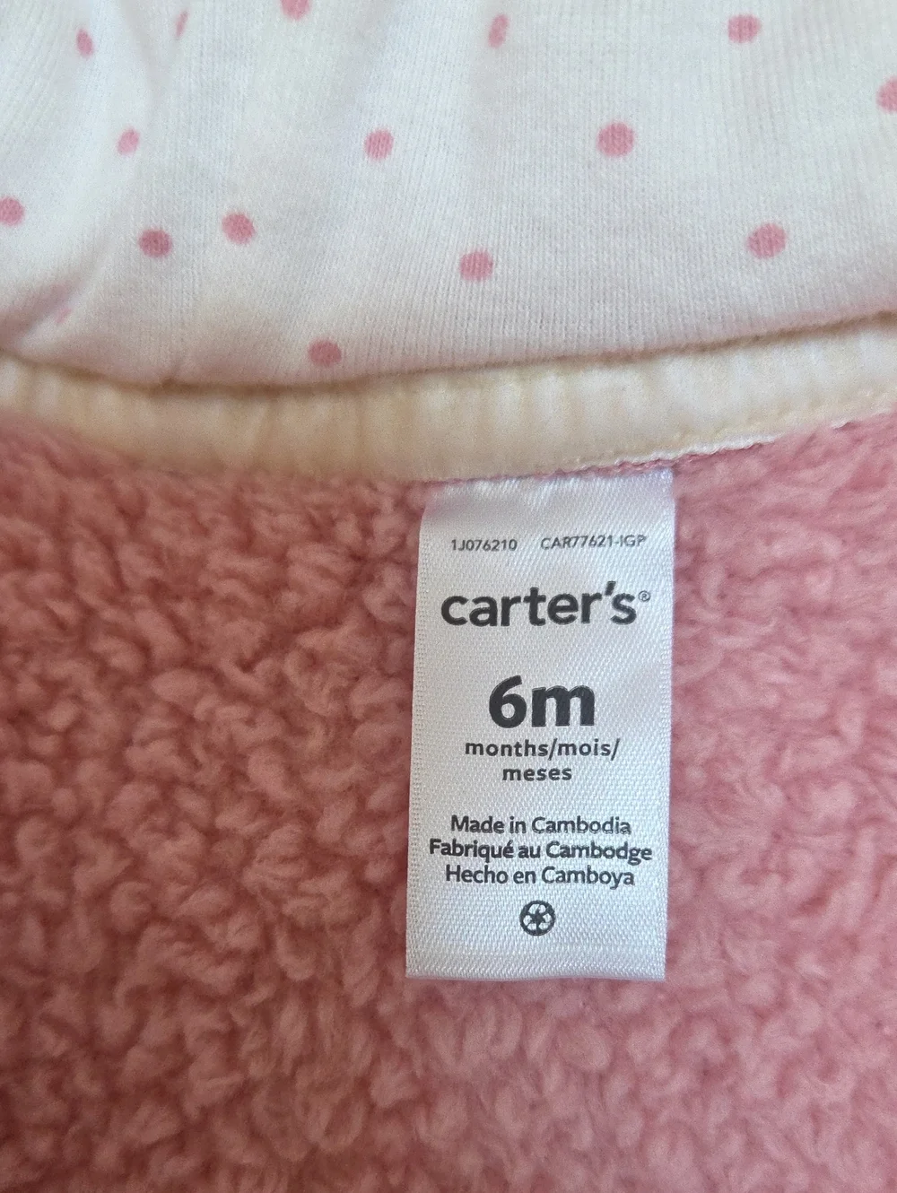Carter's Pink Sherpa Fleece Hooded Footie One-piece Suit, Size 6 Months